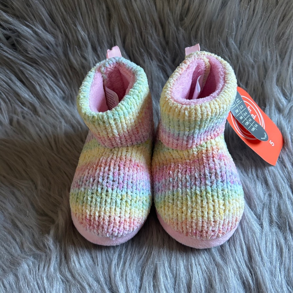 Wonder Nation Rainbow Slippers Girl's Size 5 Booties Shoes Slip On Adjustable
